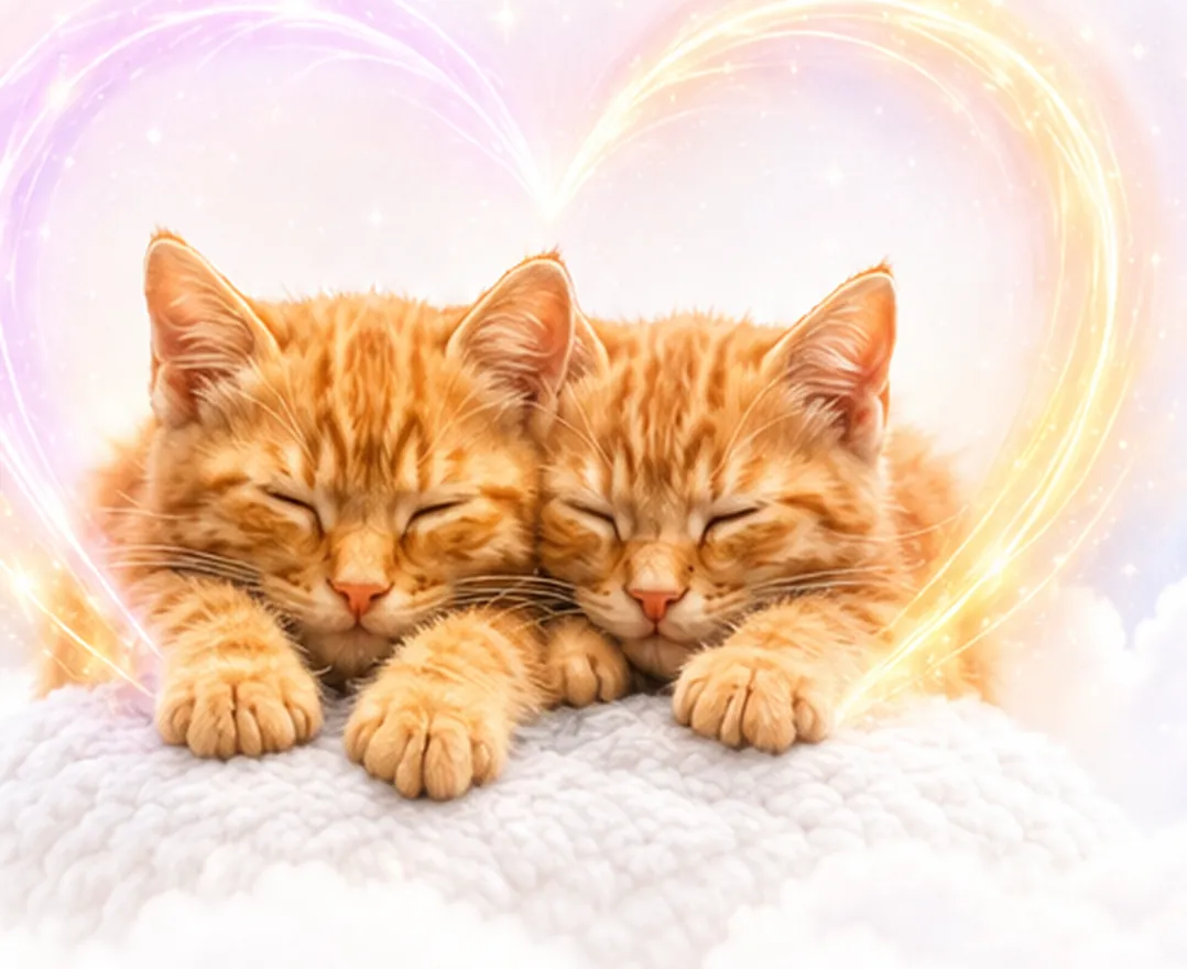 Two ginger kittens sleeping curled together